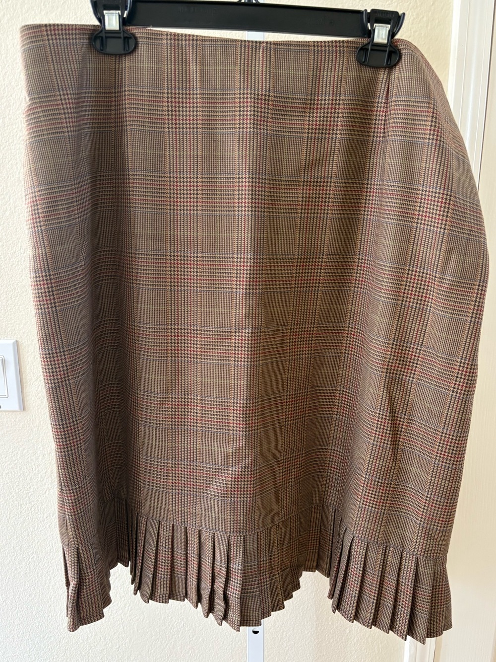 Pendleton Y2K Virgin Wool Houndstooth Plaid Pleated Hem Skirt - Size 16